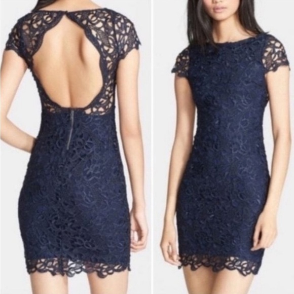Alice + Olivia Clover Navy Open Back Lace Dress - Picture 2 of 7